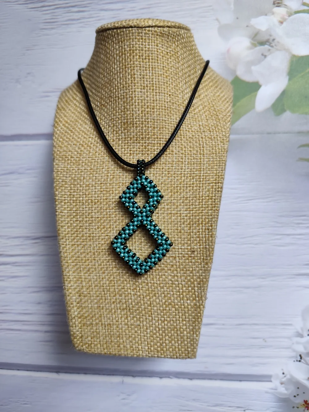 Handmade Turquoise Beaded Double Diamond Pendant Necklace - Women Jewelry